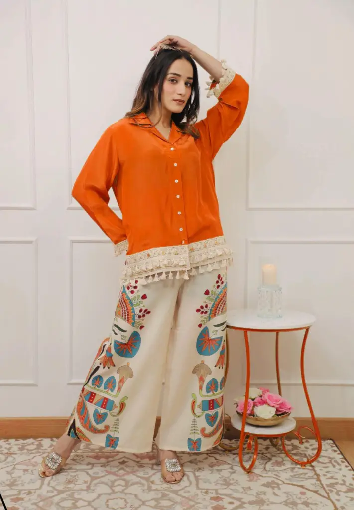 Tassel Shirt & Embroidered Pants Set 
