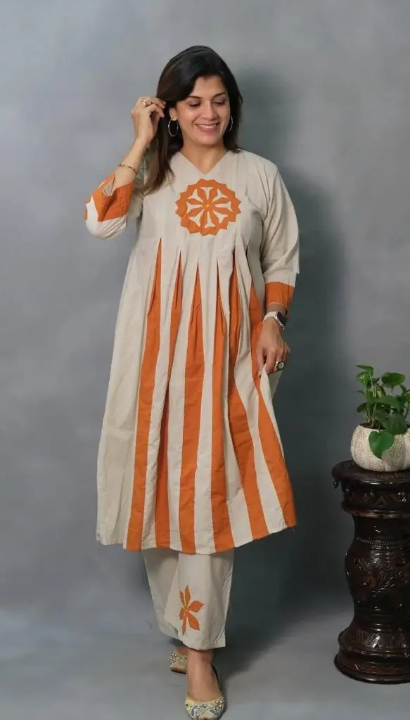 Bloom Jaipuri Cotton Kurti Pant Set  Cream
