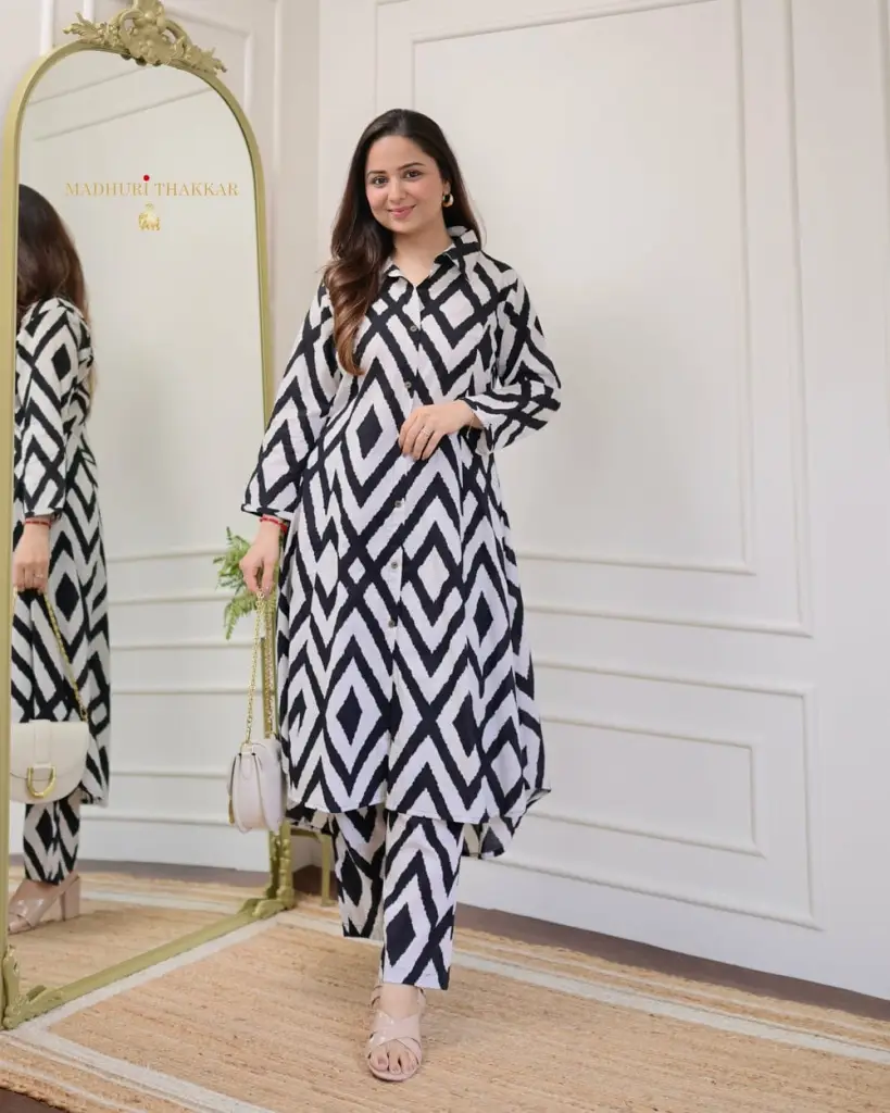 Black & White Ikat Printed Cotton Co-Ord Set