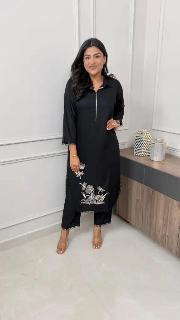 Black Pure Cotton Kurta Pant Set 