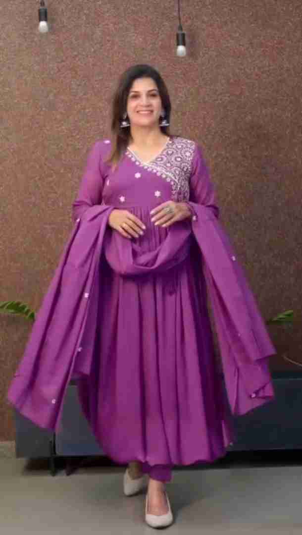  Purple Embroidered Anarkali Kurta Set