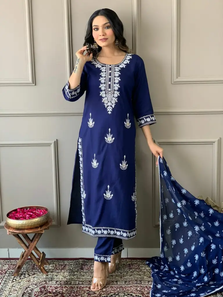  Elegant Embroidered Yoke Kurta Set with Dupatta