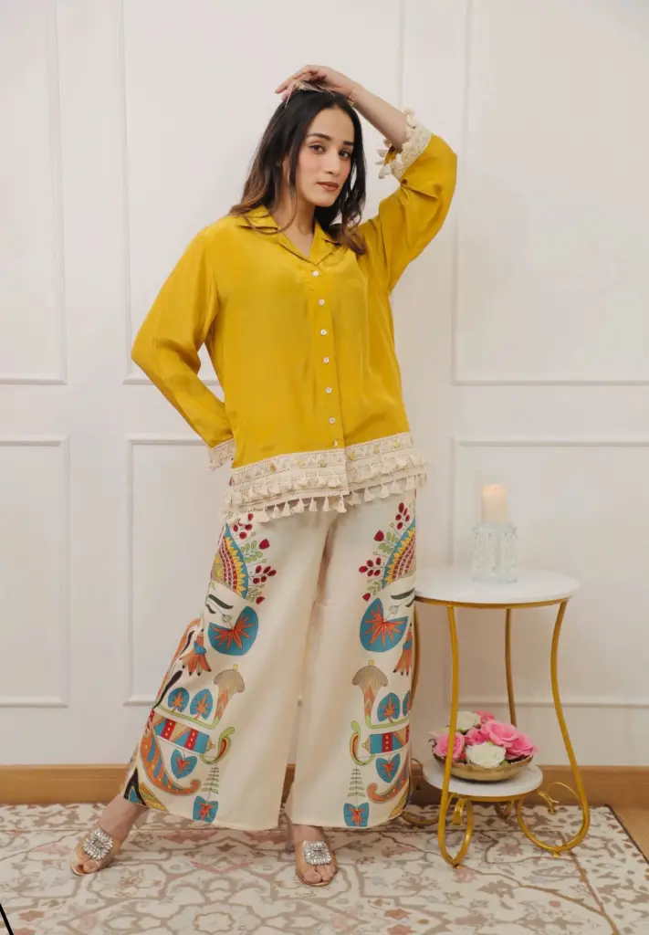 Tassel Shirt & Embroidered Pants Set 
