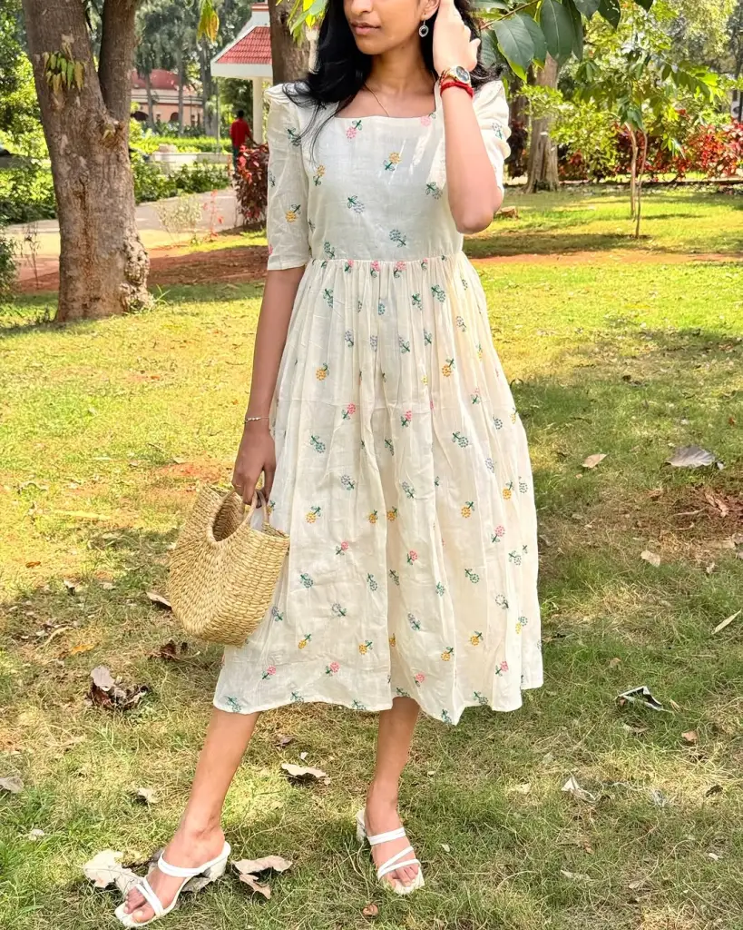 Zinnia Bloom Cotton Midi Dress 
