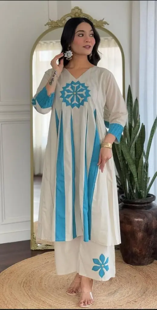 Aqua Bloom Kurti Pant Set
