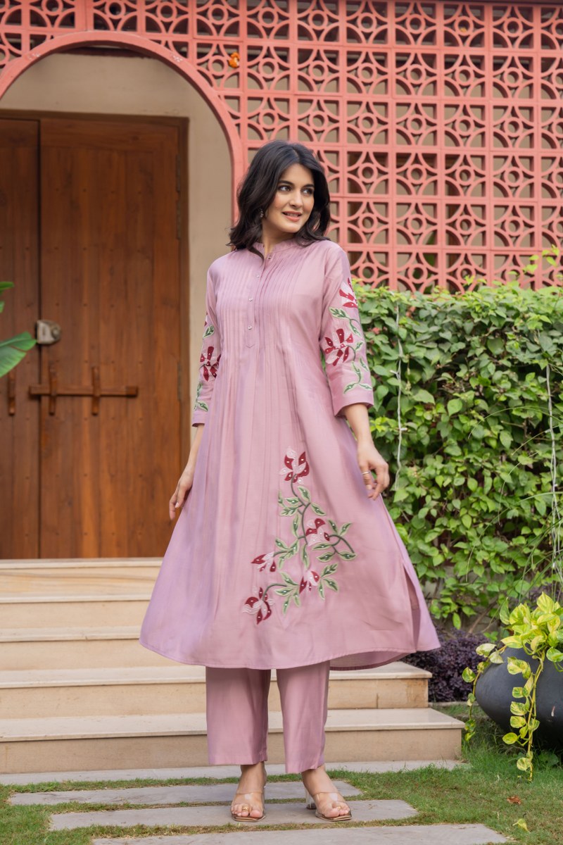 Premium Floral Embroidered Cotton Kurta Set