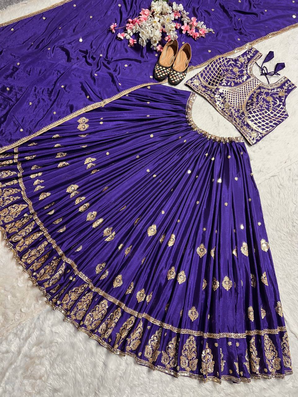 Heavy Chinon Silk sequence Work Embroidery Lehenga Choli Set
