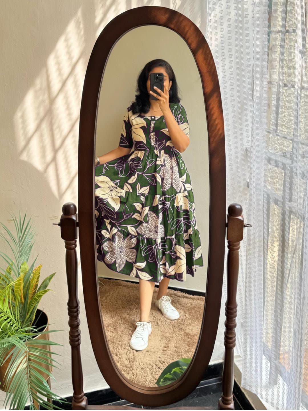 Floral Tiered Cotton Midi Dress