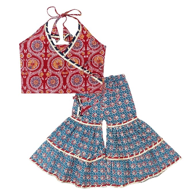 Elegant  Blossom Short Kurti with Sharara Set