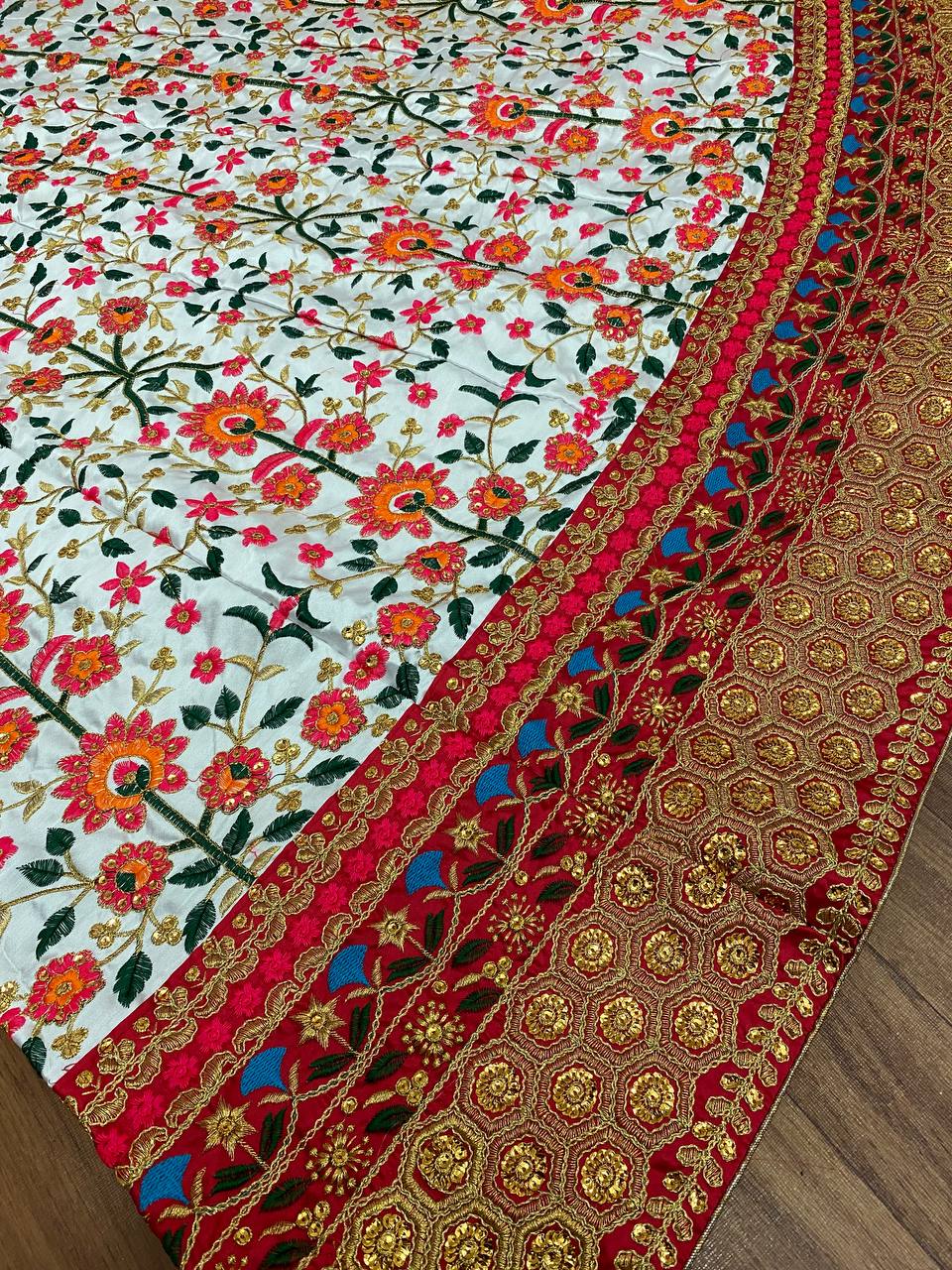 Elegant White & Maroon Dulhan Lehenga Choli