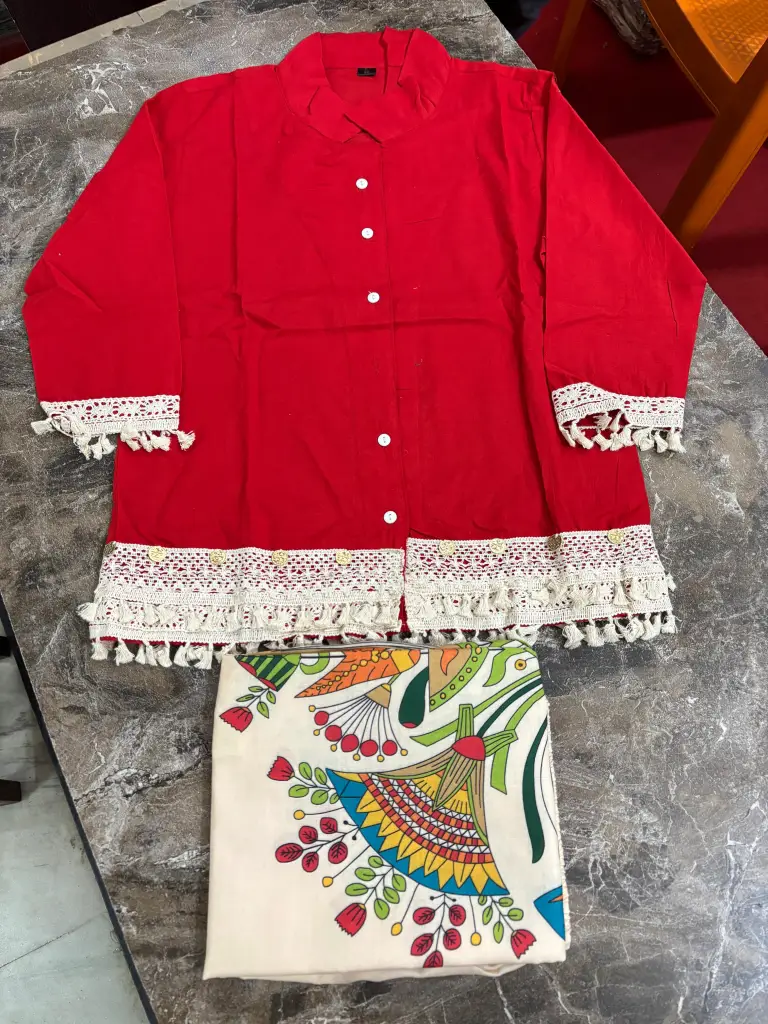 Tassel Shirt & Embroidered Pants Set 