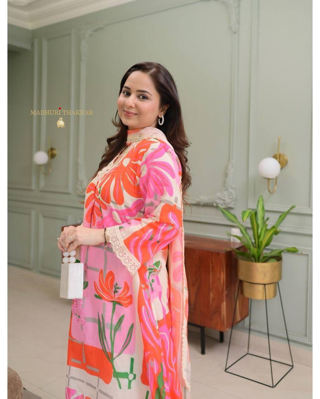 Elegant Abstract Floral Cotton A-Line Kurta Set
