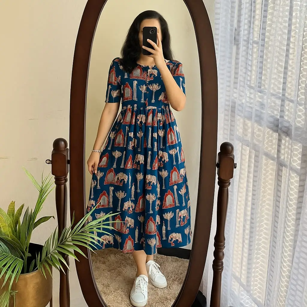 Ethnic Elephant Print Midi Dress