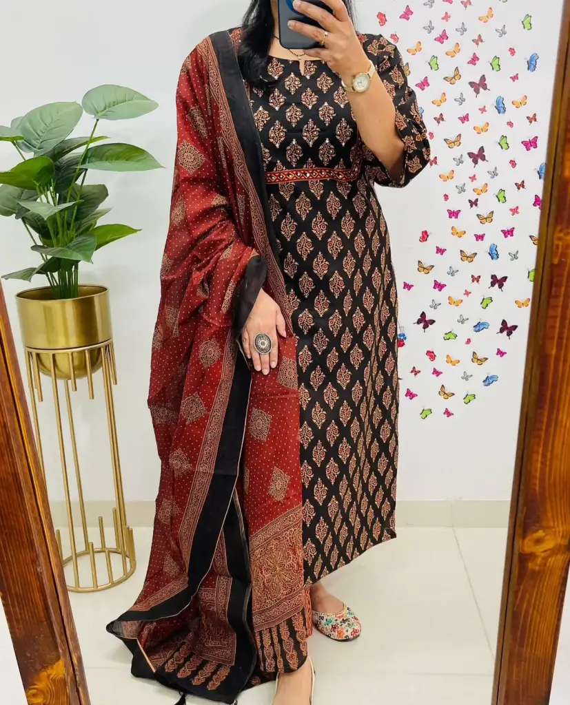  Ajrakh Print Straight Kurta  Set