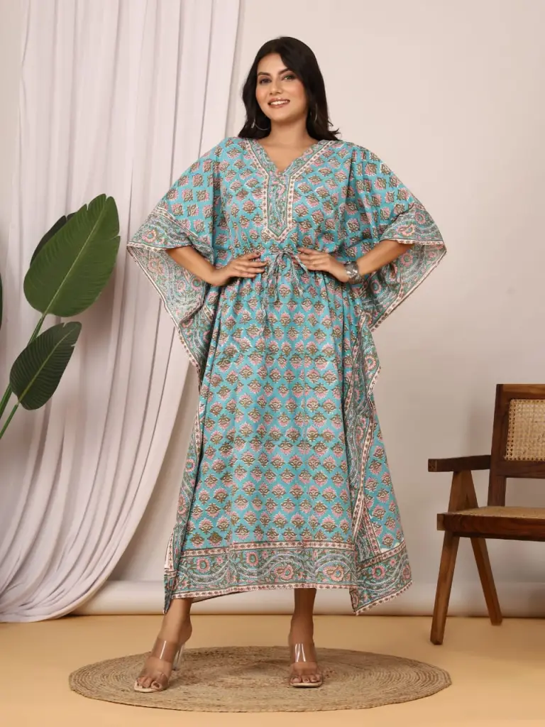 Cotton mul kaftan in beautiful floral print.
