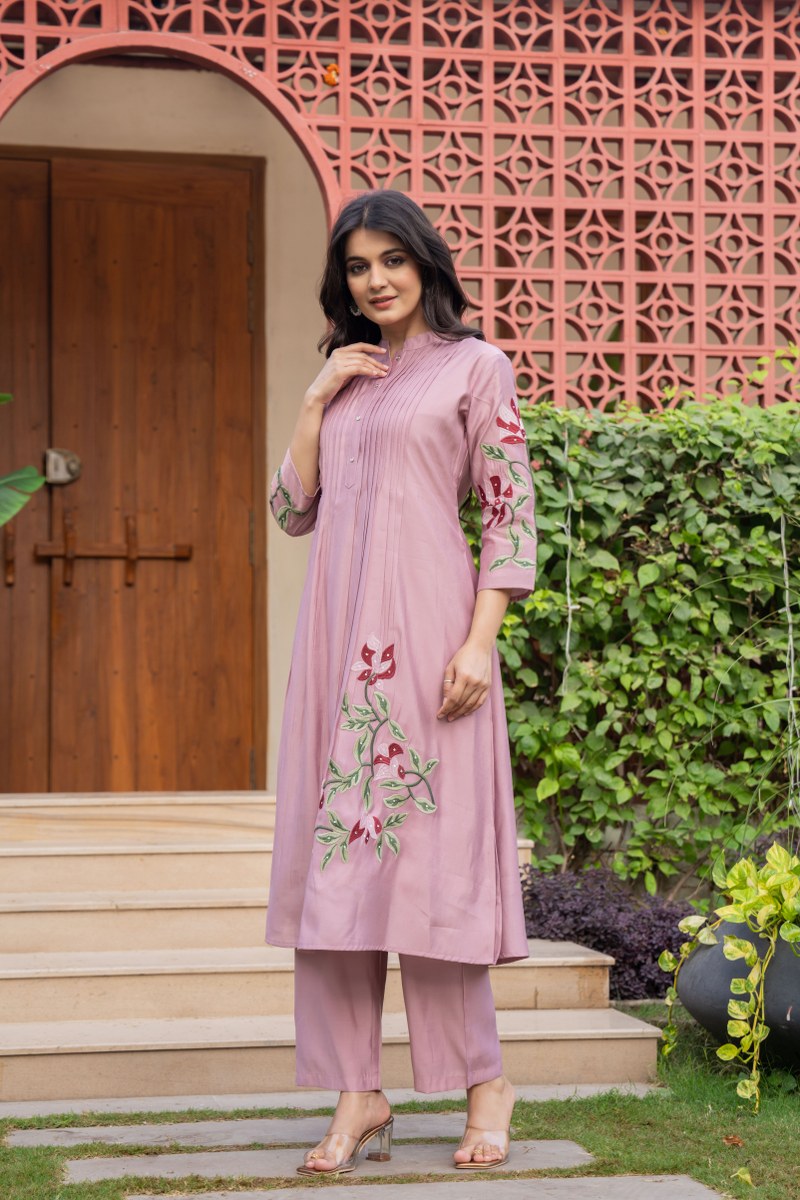 Premium Floral Embroidered Cotton Kurta Set
