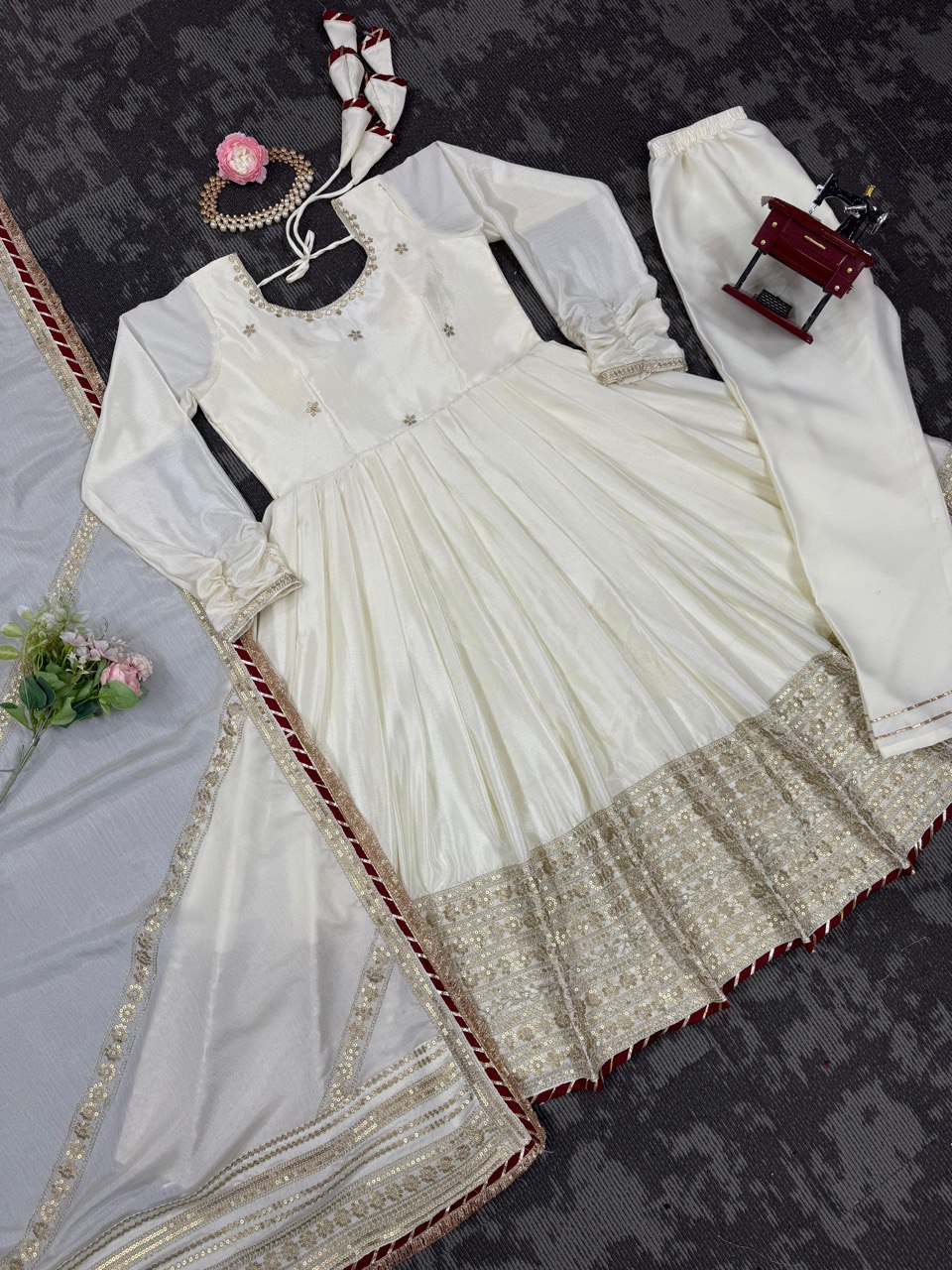 Chinon fabric Anarrkali Suit dupatta set