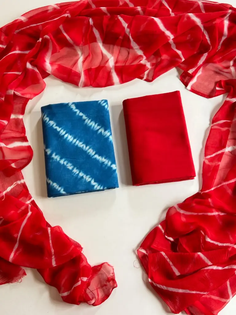 Blue and red colour pure cotton suit 