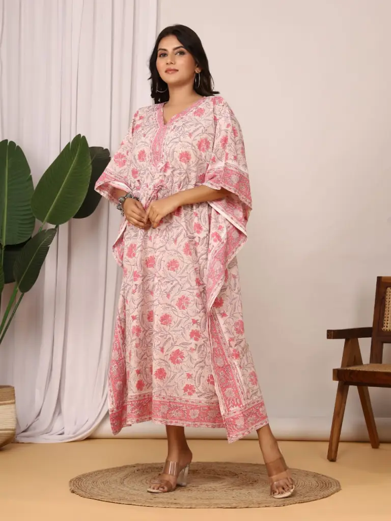 Cotton mul kaftan in beautiful floral print.