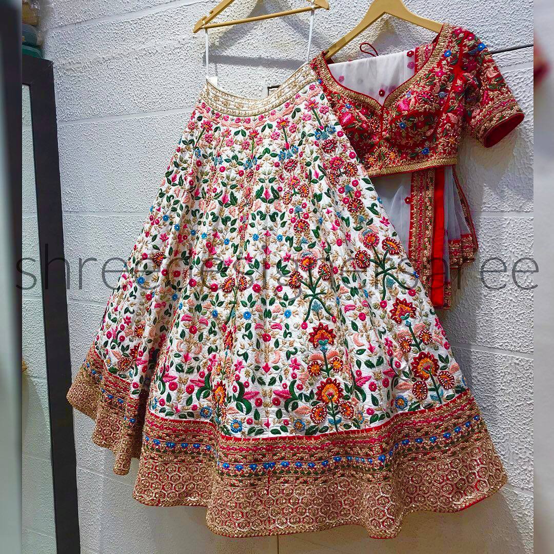 Elegant White & Maroon Dulhan Lehenga Choli