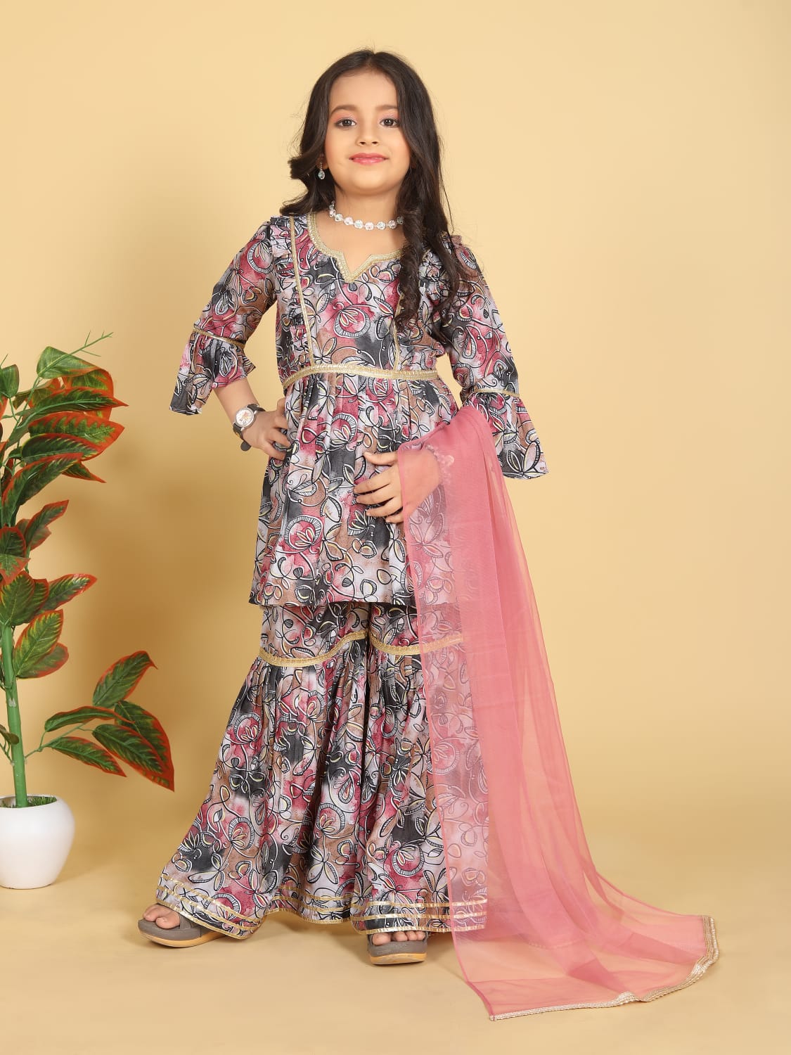 Girls Aliya Cut Top with Gharara Dupatta set