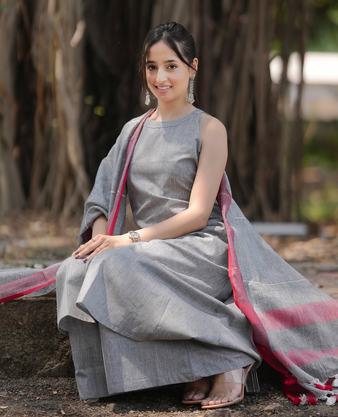 Minimalist Grey Handloom Kurta Set with Dupatta