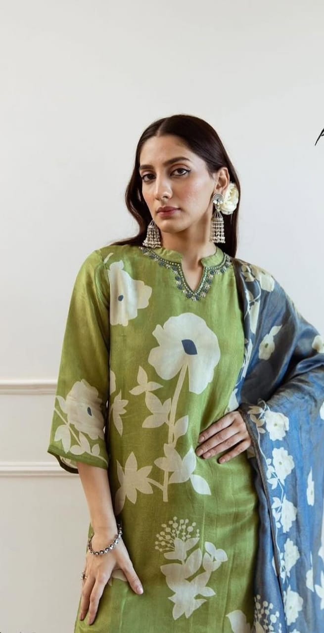 Beautiful pure cotton kurti pant dupatta set