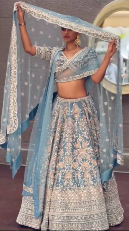 Faux Georgette SequinsEmbroidered Work Lehenga Choli Set