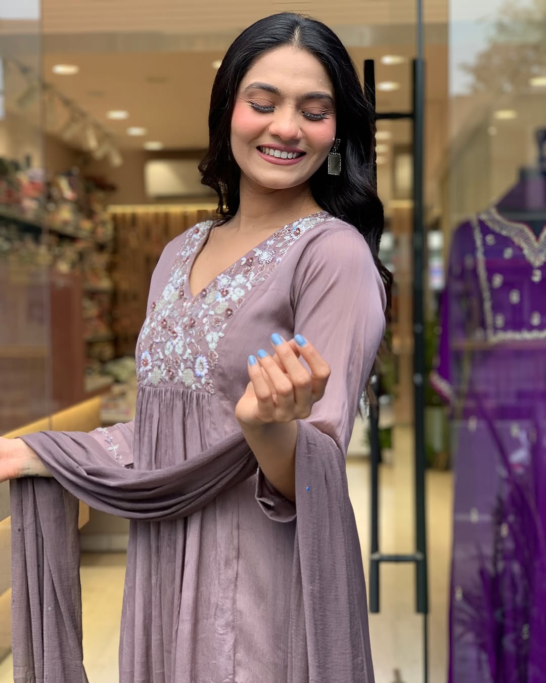 Lavender Bloom Embroidered Suit Set