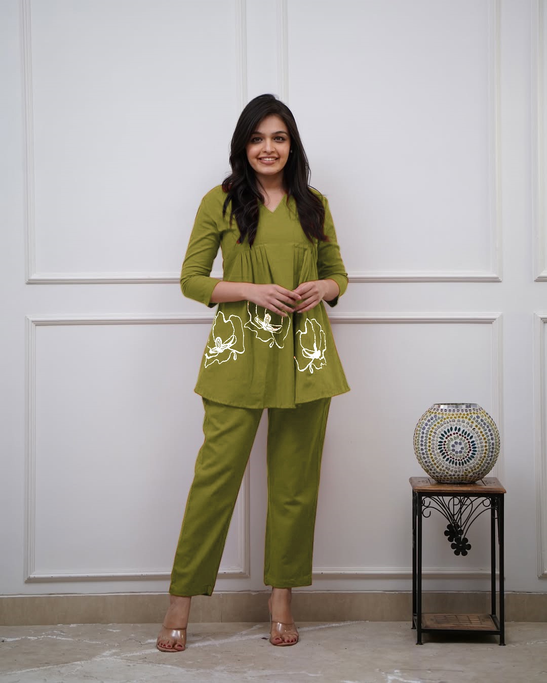  Embroidered Peplum Co-ord Set