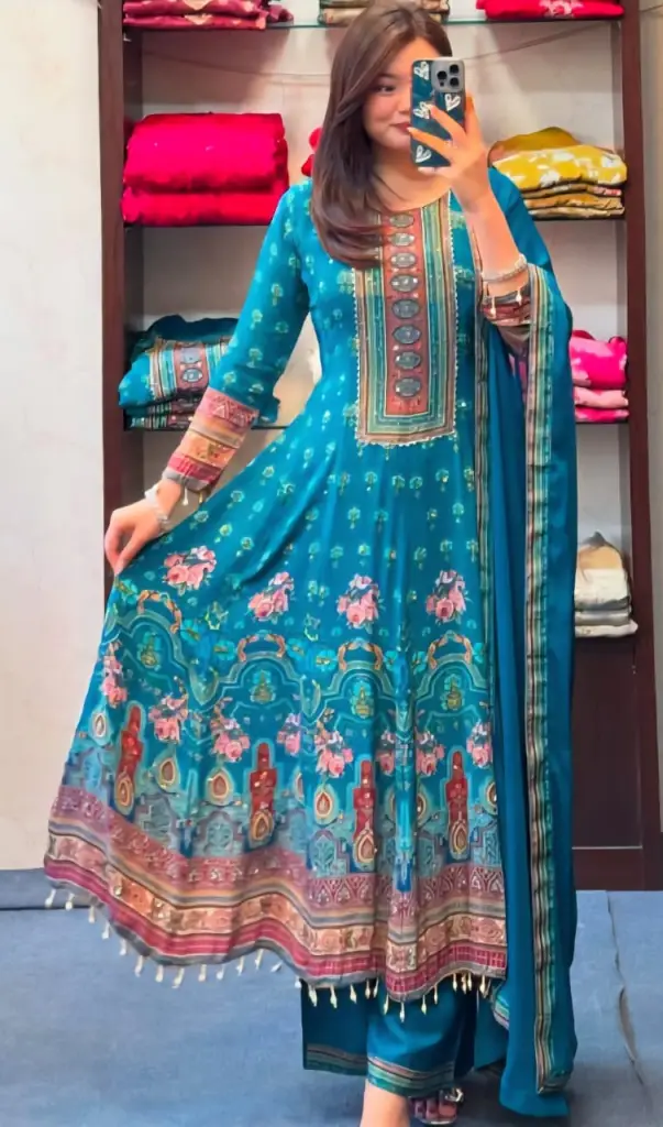 Greenish Blue Readymade Festive Suit