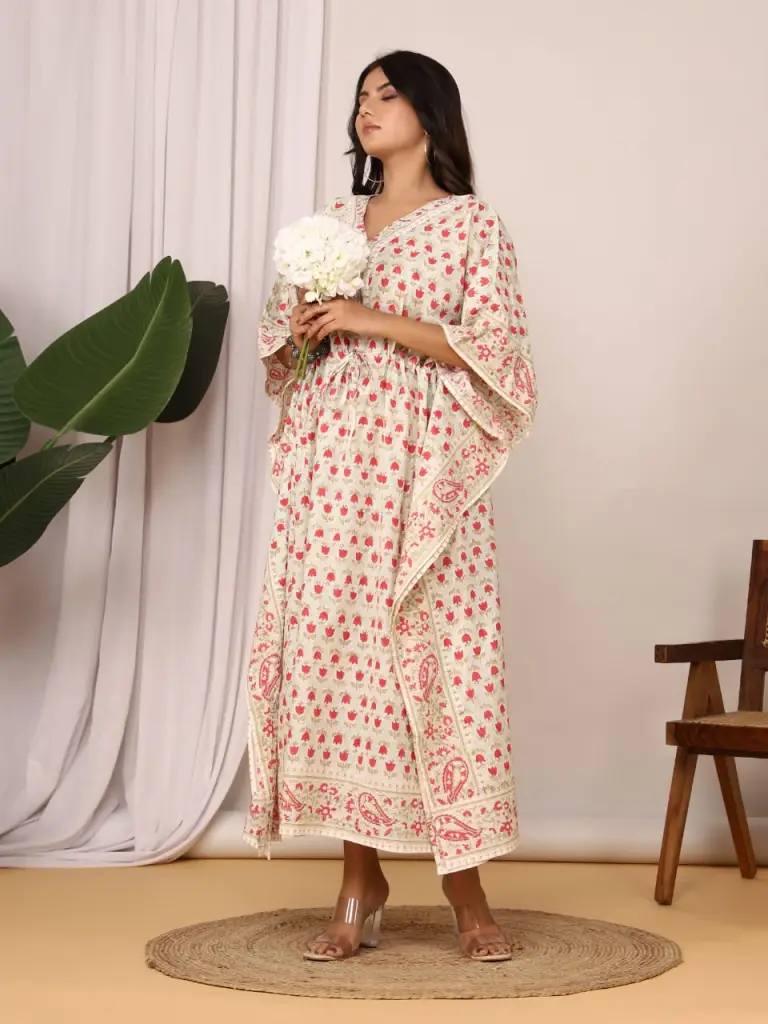 Cotton mul kaftan in beautiful floral print.