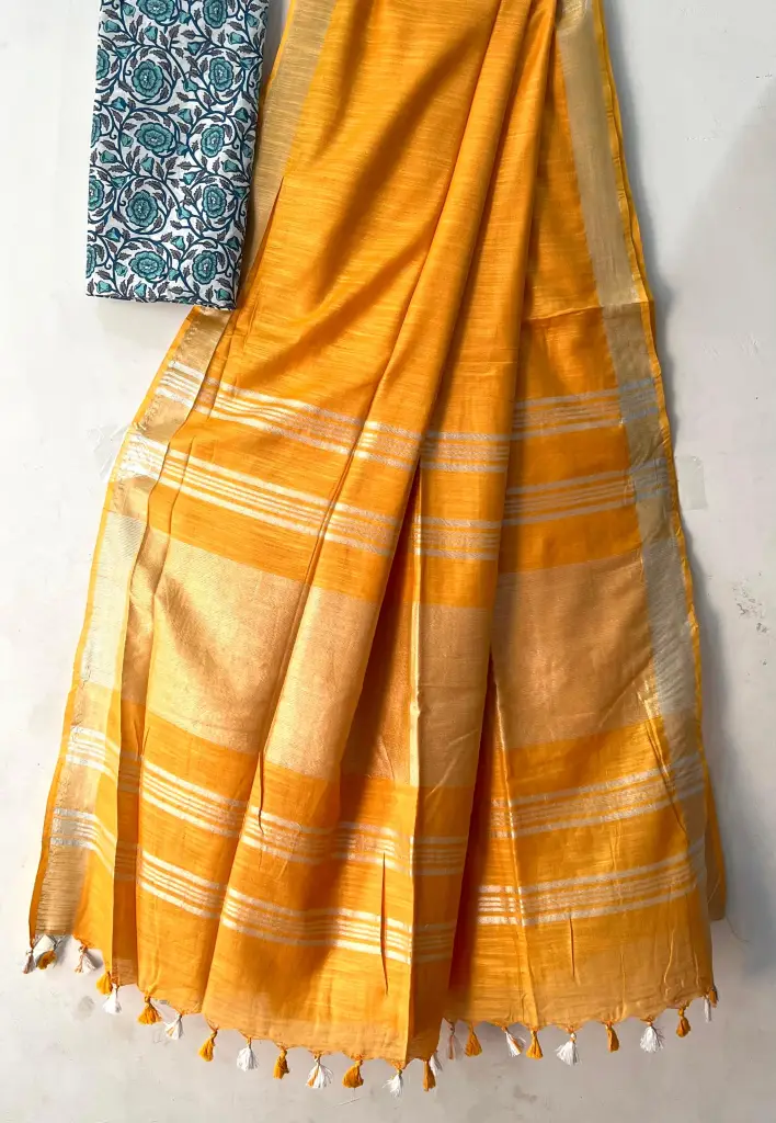Handloom  Mustard yellow Saree