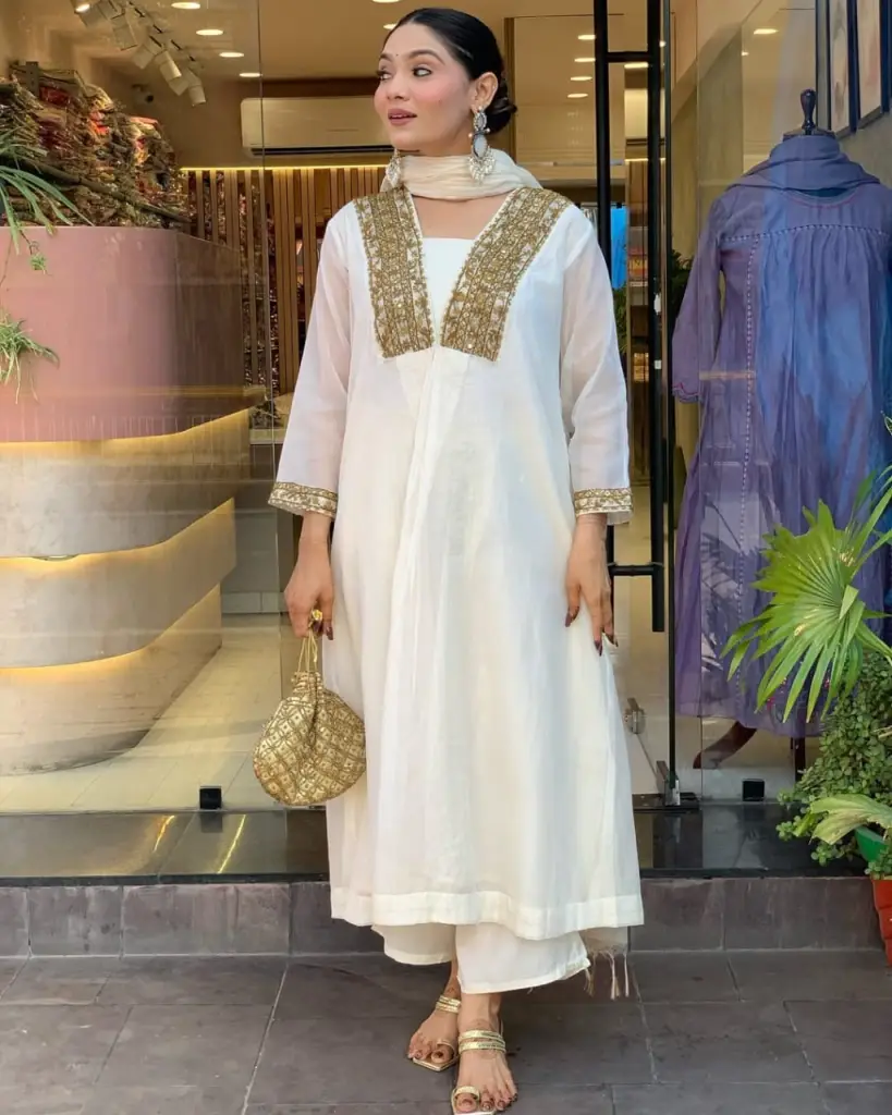 Elegant Chanderi Suit Set with Cotton Pant