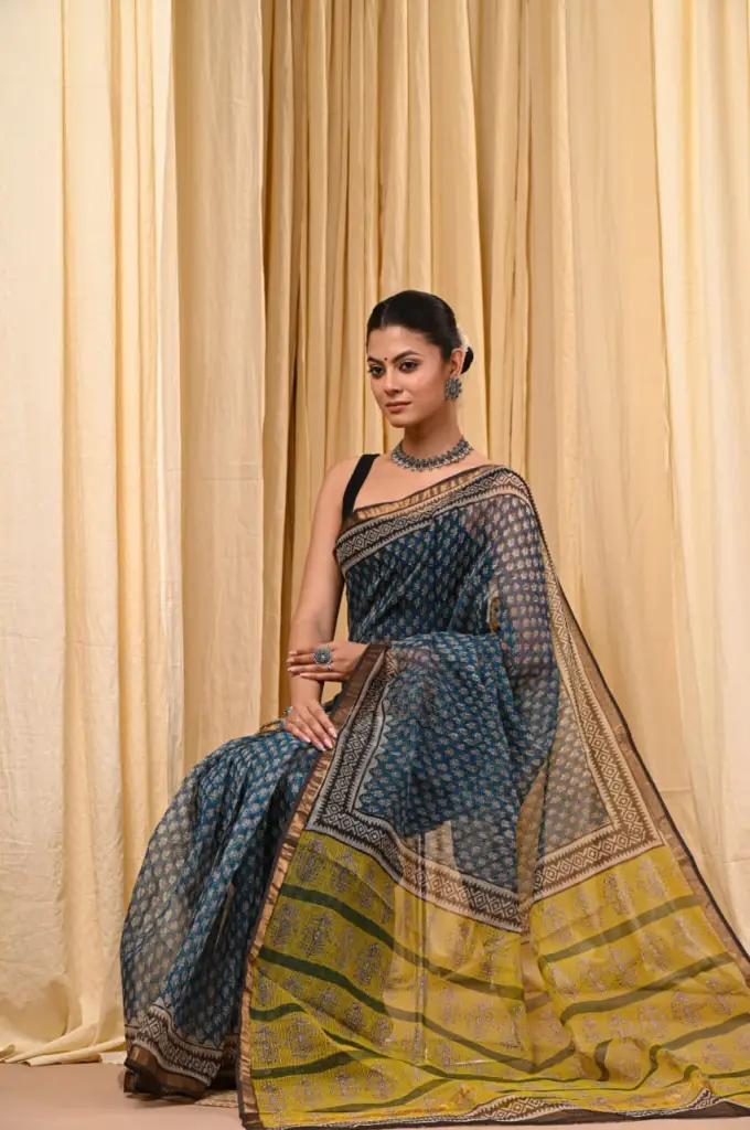 Hand block printed traditional Saree
