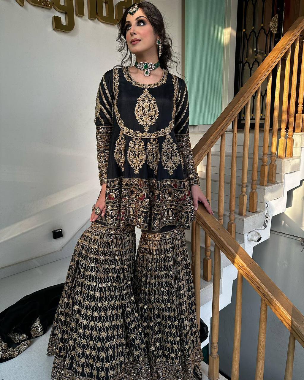 Faux Georgette Sharara Set, top, palazzo, and dupatta