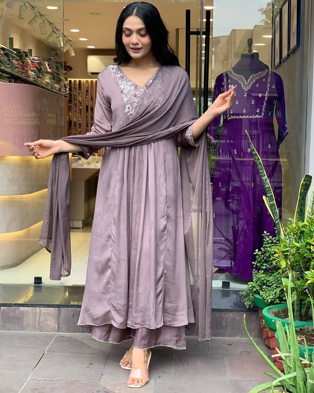 Lavender Bloom Embroidered Suit Set