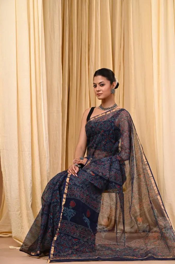 Hand block printed traditional Saree