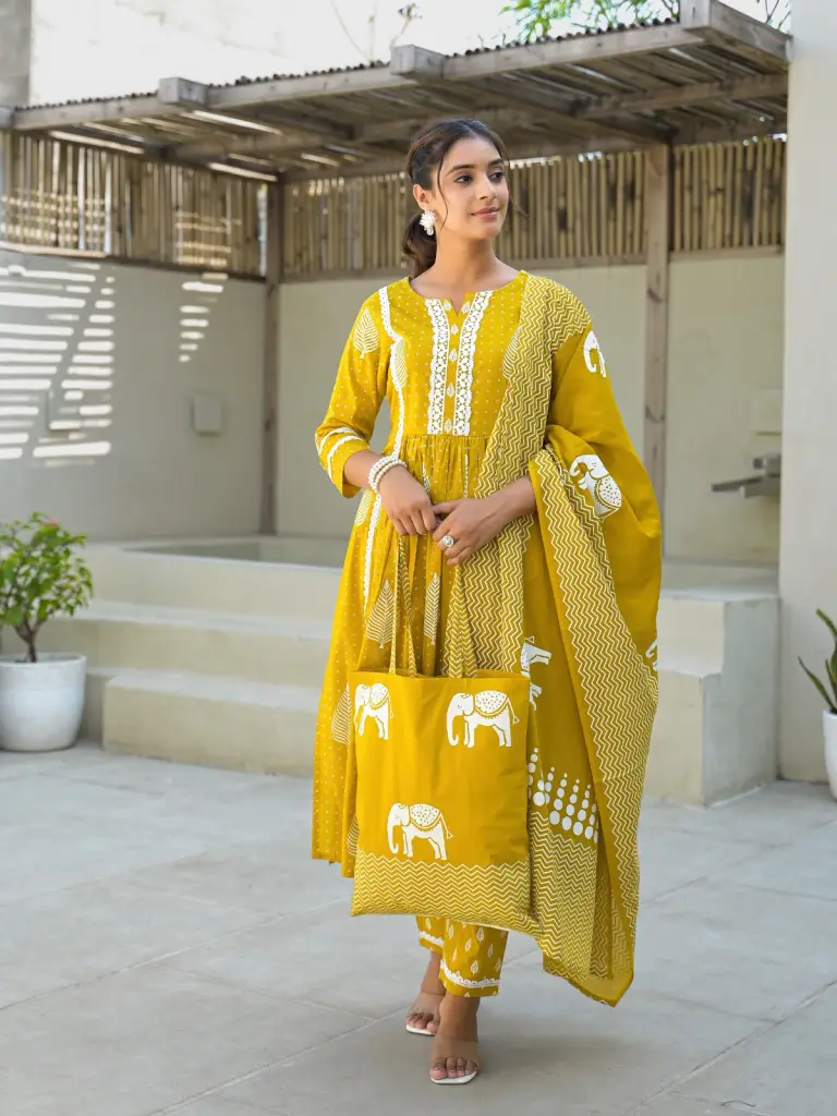 Jaipur Cotton Candy Naira Style Kurta Set with Bag