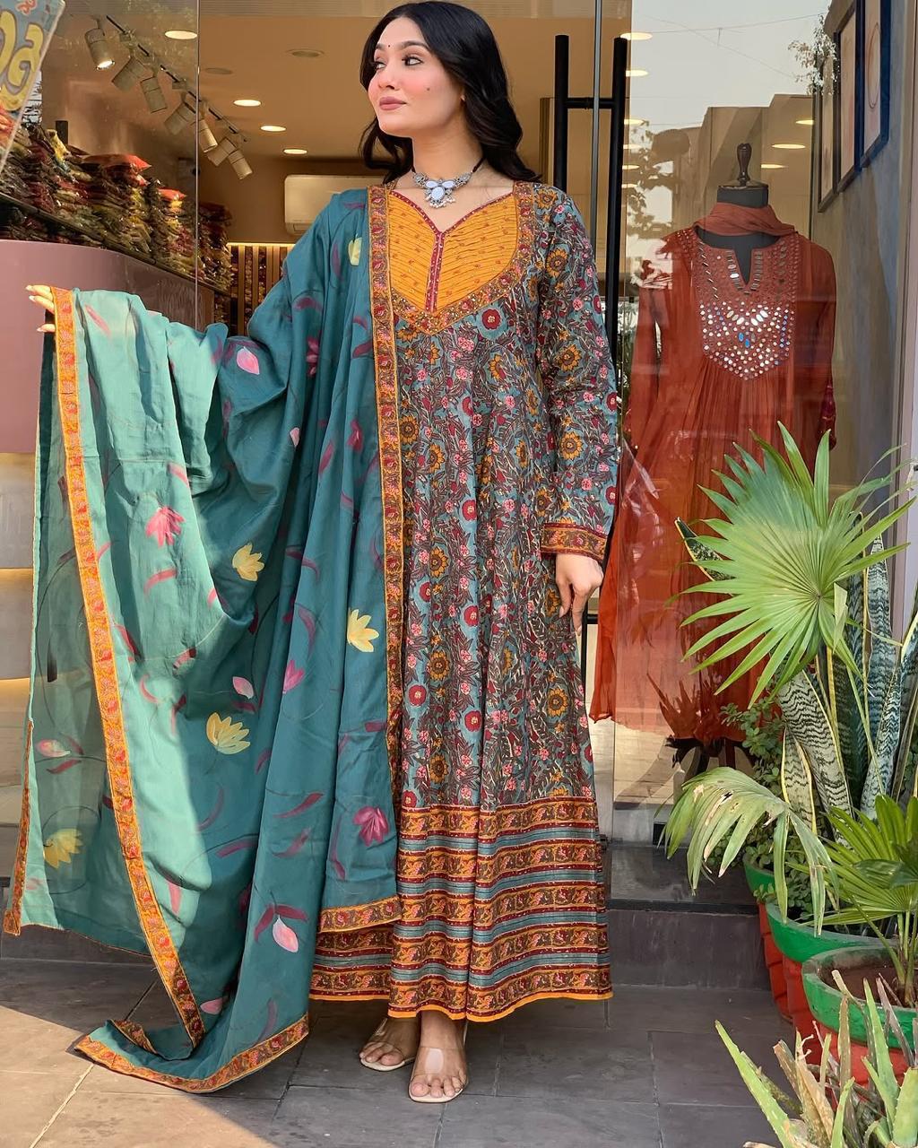  Printed Anarkali Suit Set with Dupatta