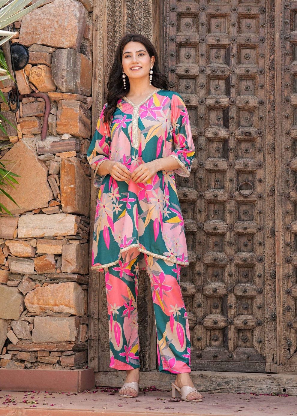 Vibrant Floral Straight Kurta Set with Palazzo Pants