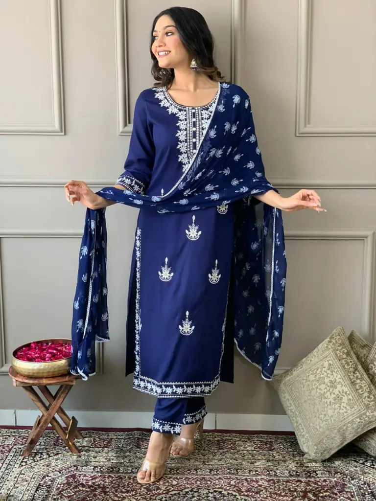  Elegant Embroidered Yoke Kurta Set with Dupatta