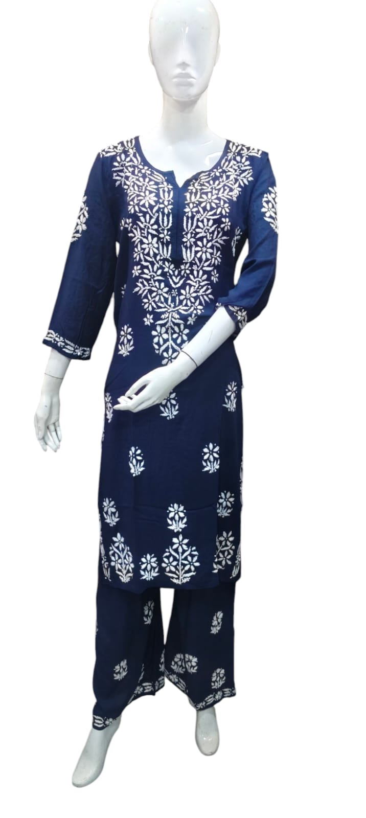 Lucknow Handwork Chikankari 2 Piece Palazzo Set With White Embroidery