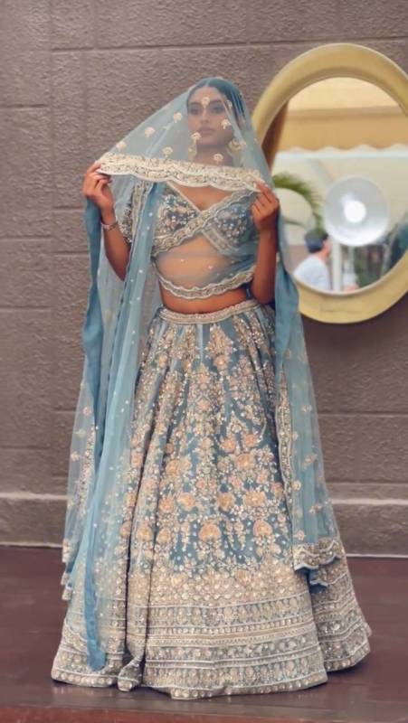 Faux Georgette SequinsEmbroidered Work Lehenga Choli Set