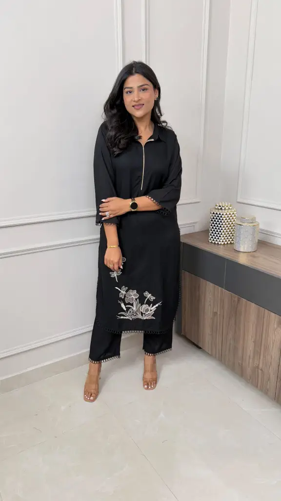 Black Pure Cotton Kurta Pant Set 