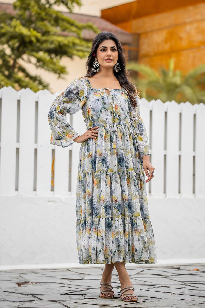 Faux Georgette gown, featuring  floral print