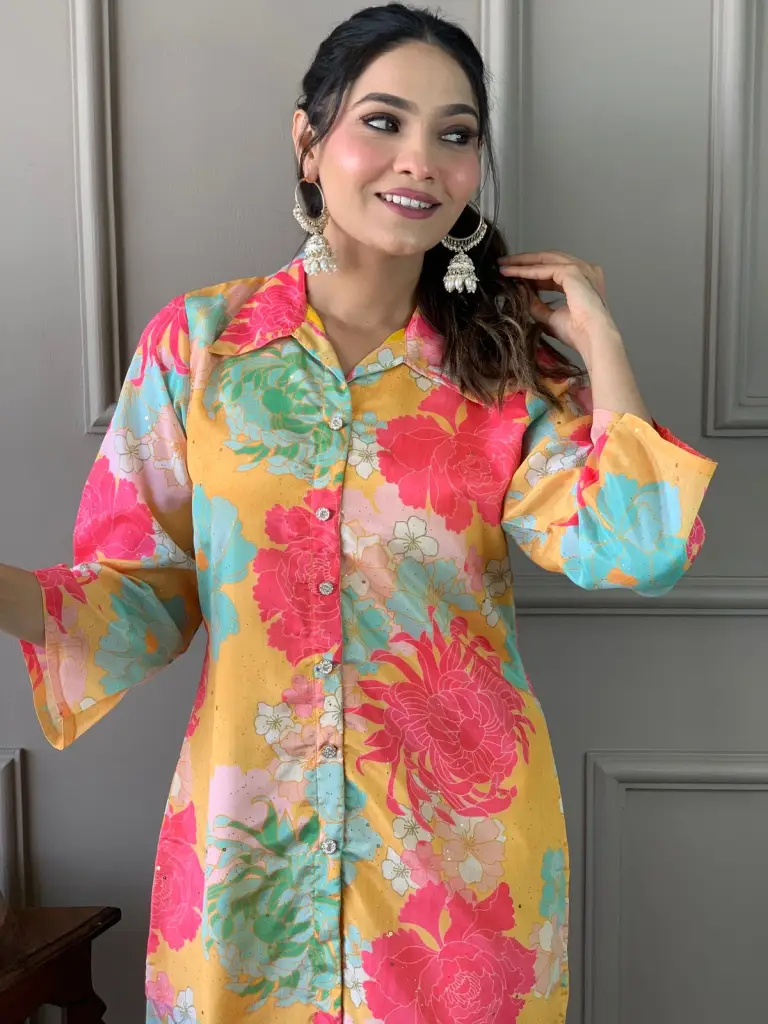 Multicolor Shimmer Tissue Silk Co-Ord Set 
