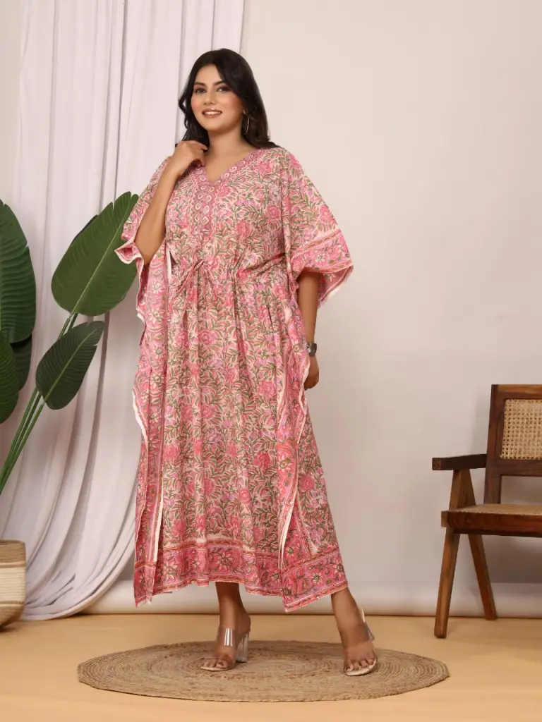 Cotton mul kaftan in beautiful floral print.