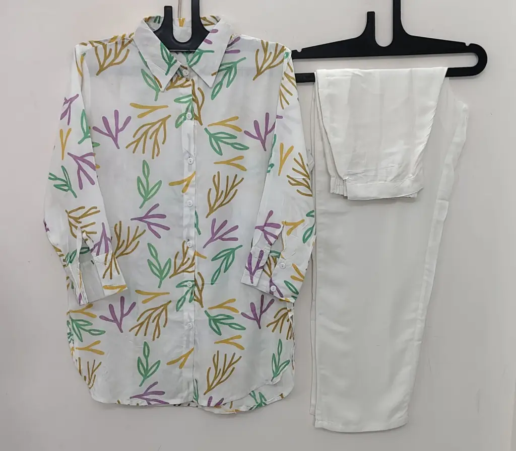 Heavy Rayon Silk Coord Set with Shirt Style Top