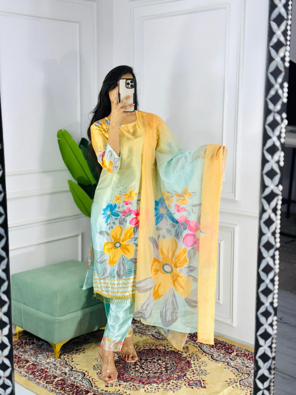 Pastel Floral Printed  Suit with Dupatta